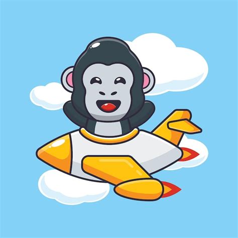 Premium Vector Cute Gorilla Mascot Cartoon Character Ride On Plane Jet