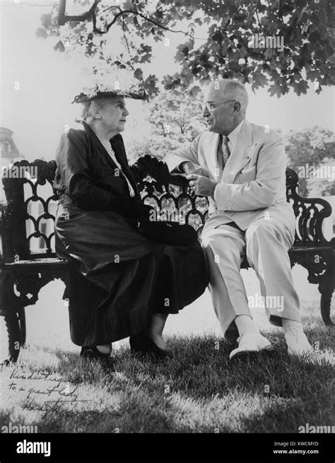 President Harry Truman And Edith Bolling Galt Wilson Seated On Outdoor