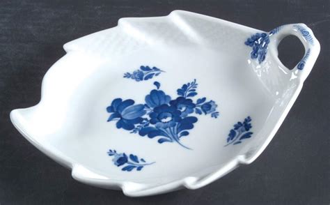 Blue Flowers Braided Leaf Shape Pickle Dish By Royal Copenhagen