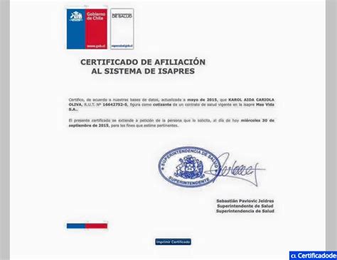 Certificado Isapre