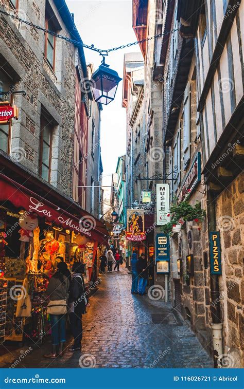 Shops And Cafes In Mont Saint Michel Editorial Photo Image Of Abbey