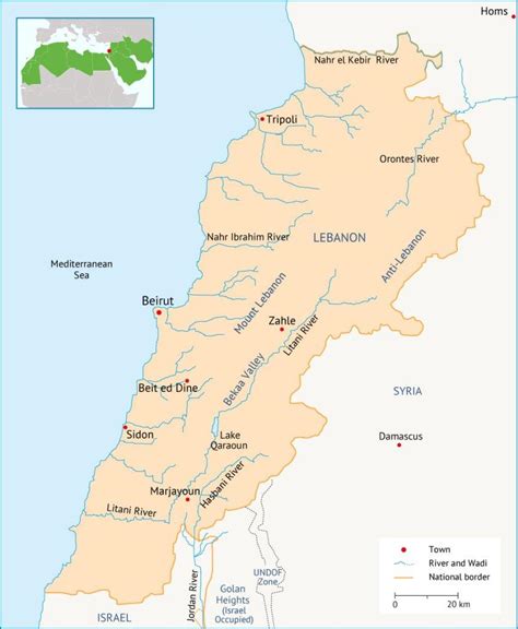 Lebanon river map - Lebanon rivers map (Western Asia - Asia)