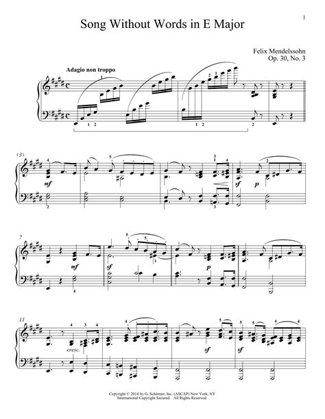 Song Without Words In E Major Op 30 No 3 Sheet Music By Felix