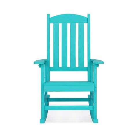 Lue Bona Aruba Blue Plastic Adirondack Outdoor Rocking Chair With High