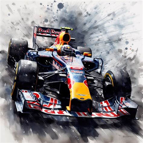 Red Bull F1 Race Car Watercolour Art Design Digital Download Png File