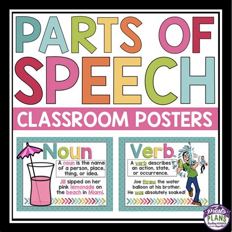 Parts Of Speech Poster Set Parts Of Speech Nouns Verbs Adjectives