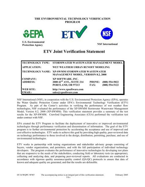 Etv Joint Verification Statement Us Environmental Protection