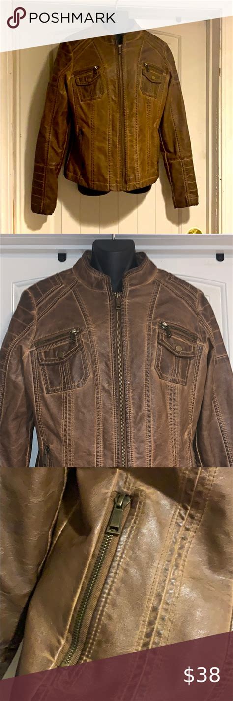 Cato Faux Rugged Tan Leather Jacket Size S EUC Tan Leather Jackets