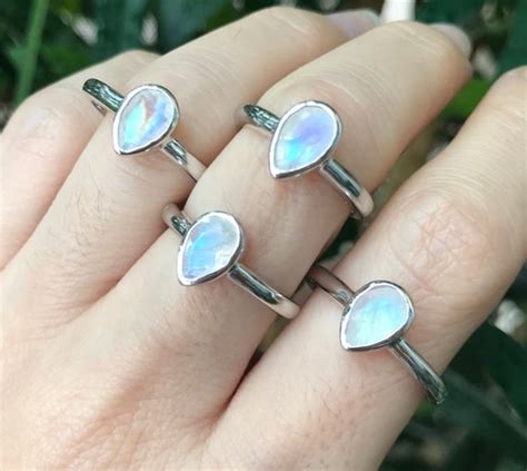 Rainbow Moonstone Stack Faceted Sterling Silver Ring Boho Etsy