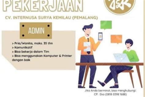 Info Loker Desember Cv Internusa Surya Kemilau Pemalang Buka