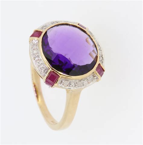 Amethyst Diamond Ct Gold Ring Clement White