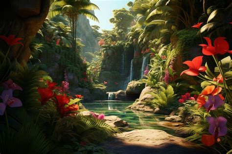 Tropical Paradise Scenes Featuring Lush Greens And Premium