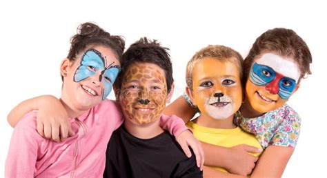 Kids with Animal Face-paint Stock Image - Image of small, laughing ...