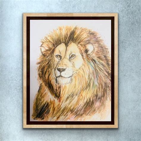 Full Mane Male Lion Print Abstract Lion Painting Golden - Etsy Denmark