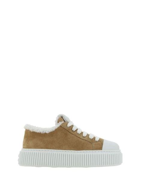 Miu Miu Round Toe Lace Up Sneakers In Natural Lyst