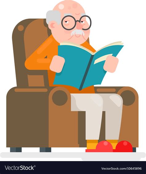 Old Man Characters Read Book Sit Chair Adult Icon Vector Image