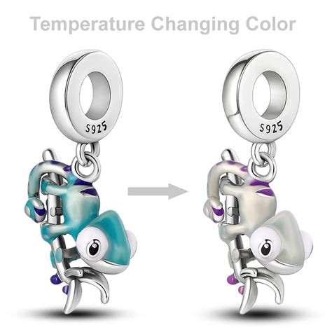 Silver Cute Chameleon Dangle Temperature Changing Color Charms