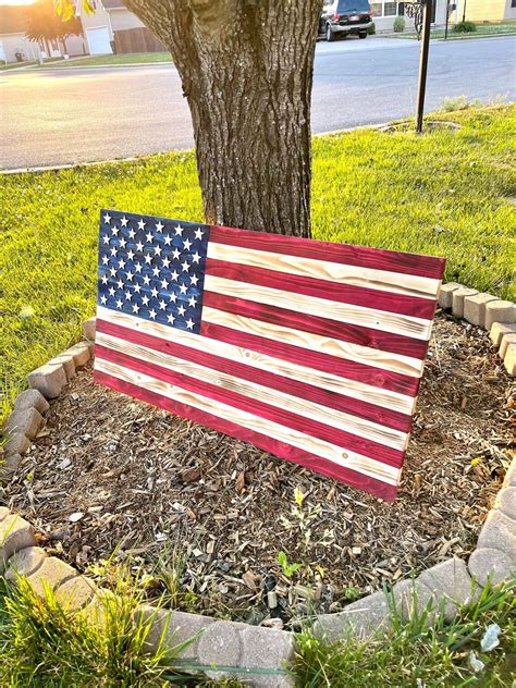 Rustic Wooden American Flag Rustic Flag 19X36 | Etsy