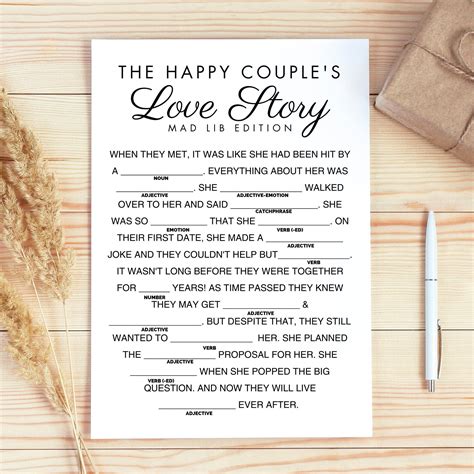 The Happy Couple S Love Story Mad Lib Fun Wedding Shower Games Wedding Mad Lib Instant Download