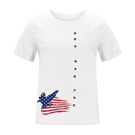 4th Of July Shirts For Women Casual Us Flag Print Crewneck T Shirts