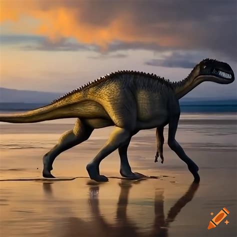 Paleoart Of A Walking Hadrosaurus Dinosaur On A Beach On Craiyon