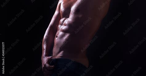 Muscular Shirtless Manked Man Model Showing Six Pack Abs Gay Sexy