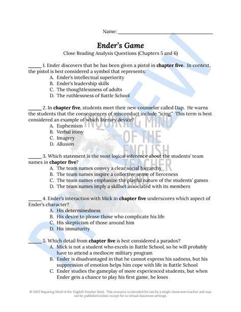 Ender's Game Close Reading Analysis Worksheets Bundle with Answer Keys