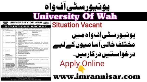 Pof University Of Wah Jobs Online Apply Imran Nisar