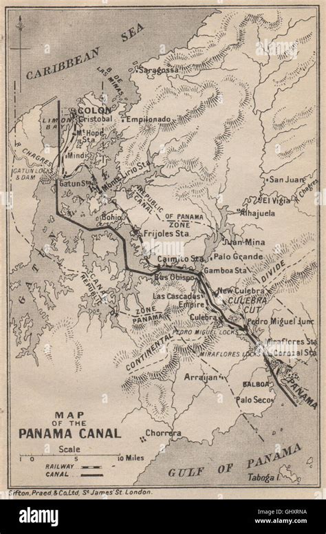 PANAMA CANAL. Vintage map. Railway. Shows canal zone. Caribbean, 1914 ...