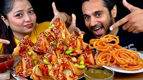 Spicy Samosa Eating Challenge With Hot Jalabi Food Challenge