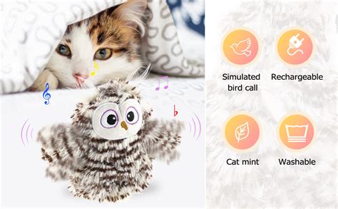 Interactive Flapping Wings Owl Cat Toys Bird Sound Catnip Toys For Cats