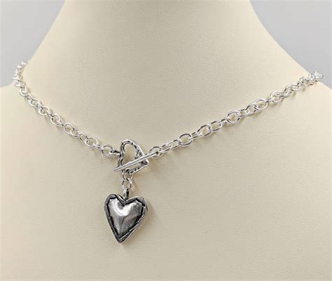 925 Sterling Silver Heart Toggle Necklace Heart Toggle Puffy Etsy Ireland