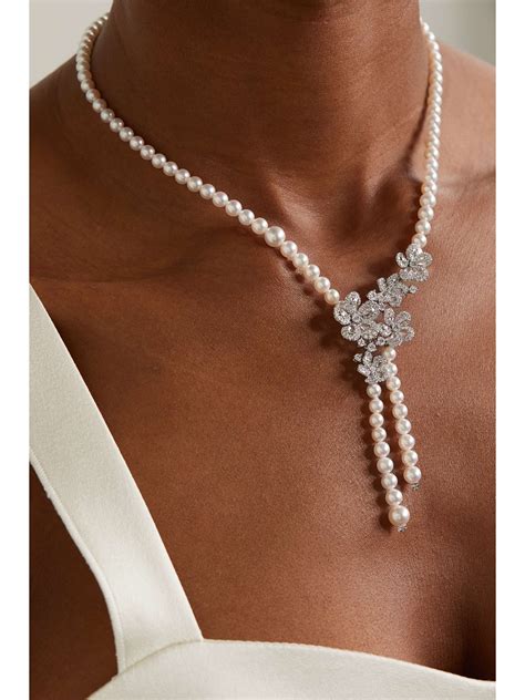 David Morris Miss Daisy Karat White Gold Pearl And Diamond Necklace