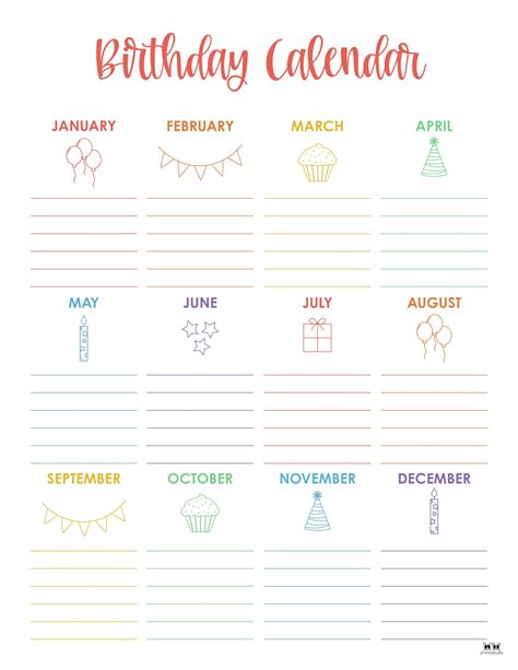 Birthday Calendars Trackers Free Printables Printabulls