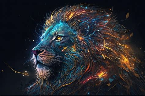 Premium Photo Abstract Neon Light Lion Artwork Design Digital Art