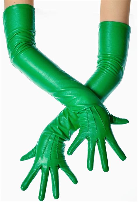 Long Green Leather Opera Gloves Vintage Pattern Button Wrist Etsy