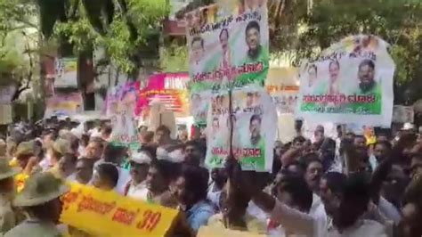 Congress Mla Sudhakars Supporters Protest Outside Siddaramaiahs