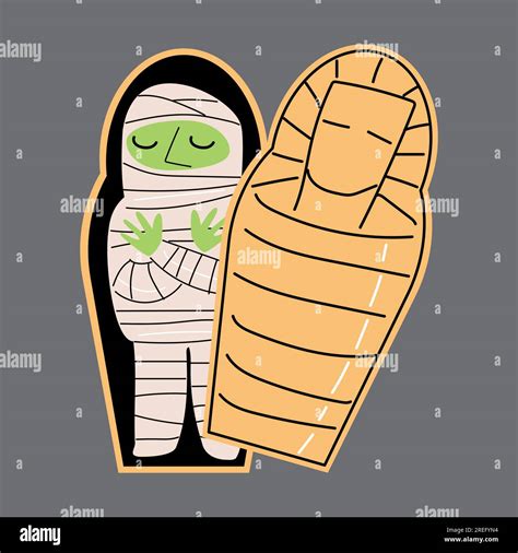 Mummy Come From Within Coffin Halloween Cartoon Characters Vector