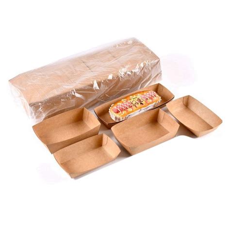 FUF 200Pcs Disposable Kraft Paper Food Serving Tray Foldable Coating