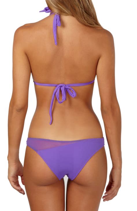 Solid Color Sliding Triangle Bikini With Lycra And Micro Tulle Patches