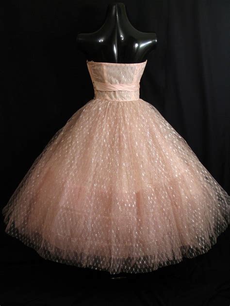 Vintage 1950 S 50s STRAPLESS Pink Shelf Bust Taffeta Tulle