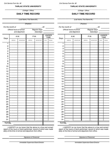 Cs Form 48 Daily Time Record Dtr Pdf