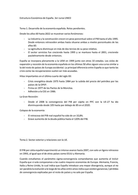 Resumen EEE UNED Manual de economía española Estructura Económica