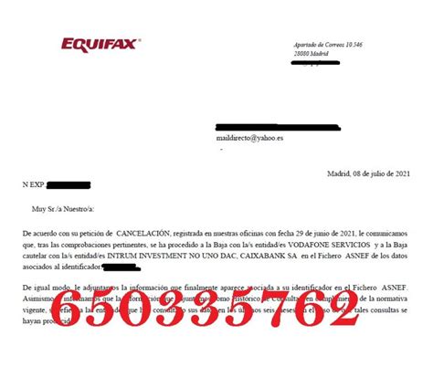 VODAFONE INTRUM CAIXABANK DEUDAS ASNEF EQUIFAX BLOQUEAR RECTIFICAR