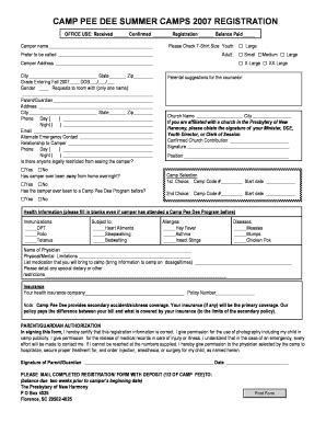 Fillable Online Camper Registration Form ACS Integration Home Fax