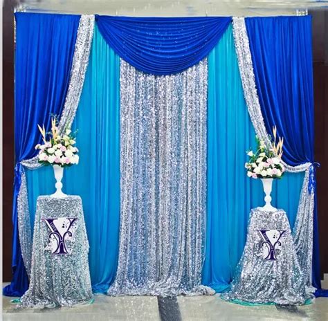 Luxury 3X3M Royal Blue Sqeuin Wedding Backdrop Stand Curtain For wedding decoration Event Party ...