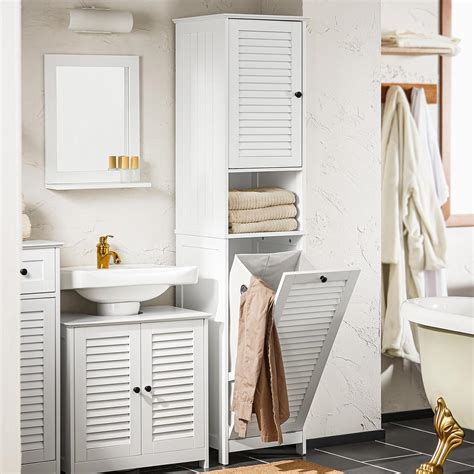 Haotian Bathroom Tall Cabinet Hidden Laundry Hamper Cabinet With Storage Laundry