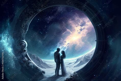 You Are My Universe Cosmic Love In A Galaxy Couple Standing In A Portal Opening Into The