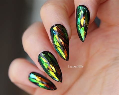 Shattered Glass Stiletto Nails Holo Nails False Nails