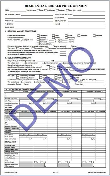 Bpo Template For Broker Price Opinions Bpo Forms Blog